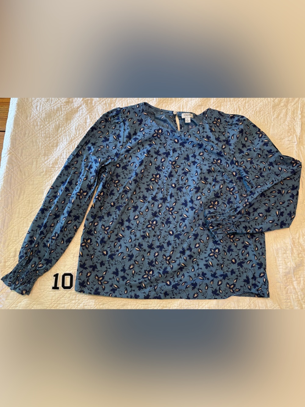 J. Crew Blue Floral Long-Sleeve Blouse
